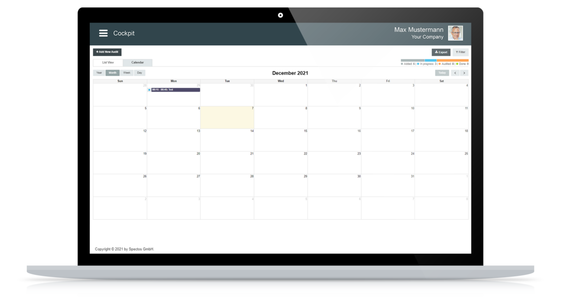 Sample view Audit Management Cockpit: Integrated calendar