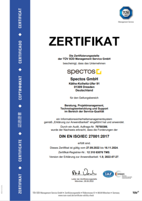 Zertifikat DIN EN ISO/IEC 27001:2017