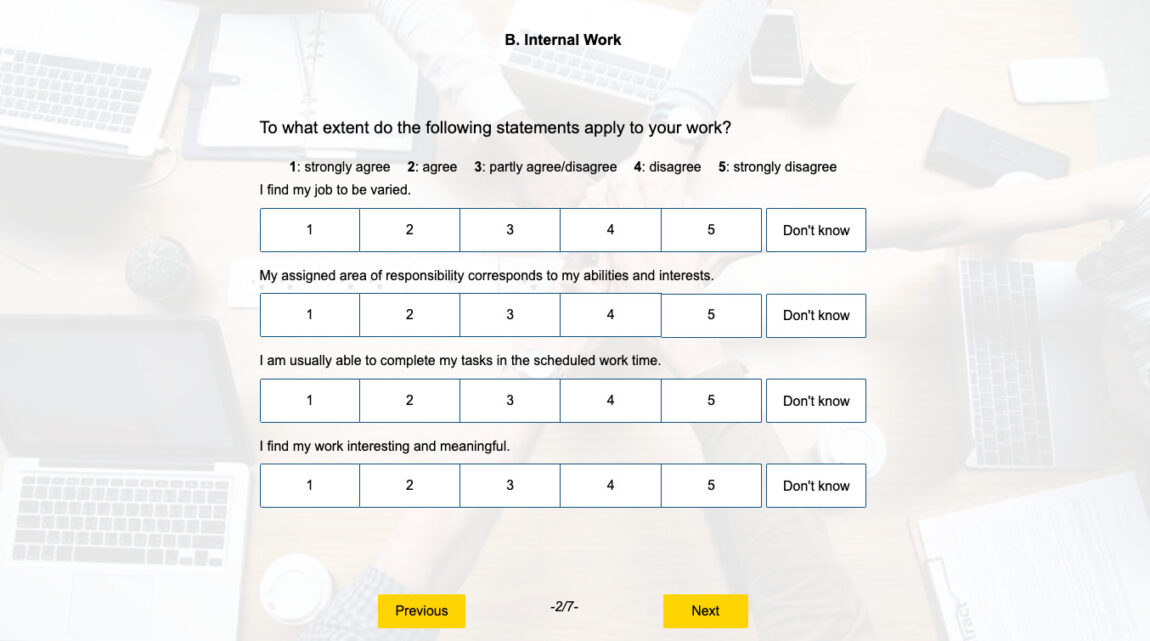 Example of an employee satisfaction questionnaire: questions about the work session