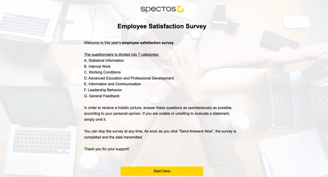 Example of an employee survey: Starting page