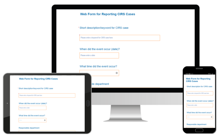 Example view: Form for entering reports into ritical Incident Reporting System (CIRS)