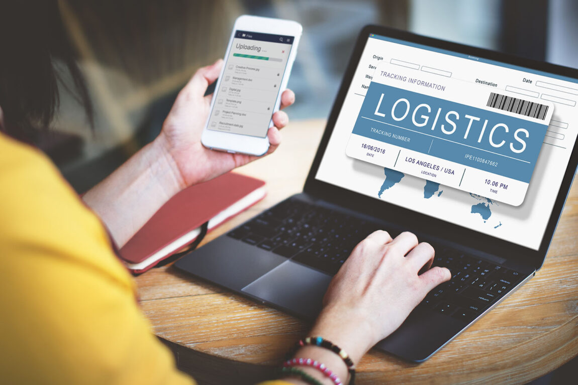 Big data and small data for logistics customers Data on the screen of a laptop and a smartphone in logistics