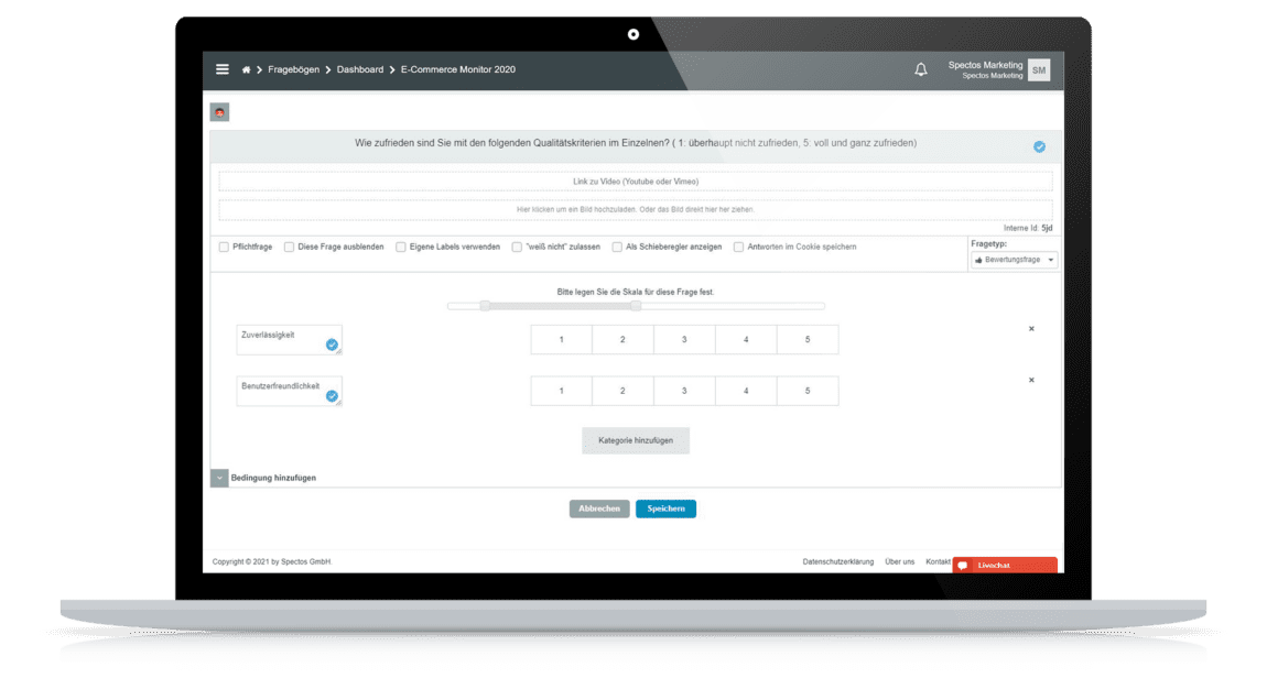 Beispielansicht Survey Service: Bewertungsfrage