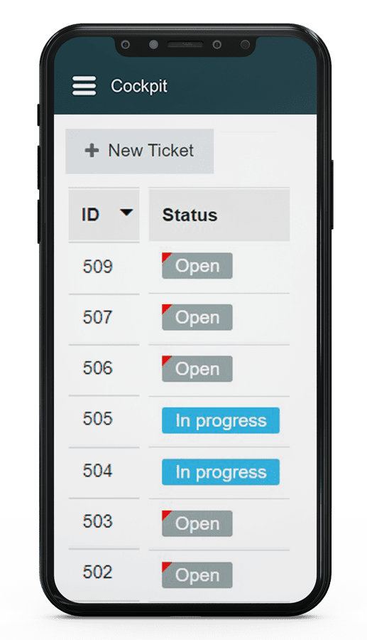 Mobile mockup continuous patient satisfaction surveys: Ticket system Cockpit demo: customer satisfaction with parcel delivery