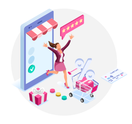 Illustration: Successful online store with high customer satisfaction