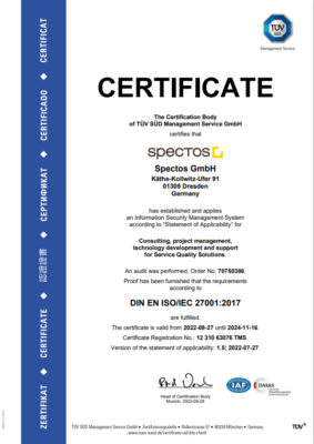 Certification DIN EN ISO/IEC 27001:2017