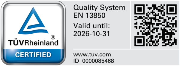 Certificate TÜV Rheinland for EN 13850